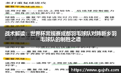 战术解读：世界杯常规赛成都羽毛球队对阵新乡羽毛球队的制胜之道